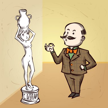 Art critic looks at the statue.  clipart