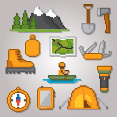 Kamp ve simge seti hiking