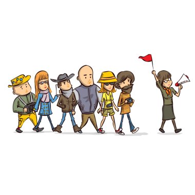 Tour guide with group of tourists clipart
