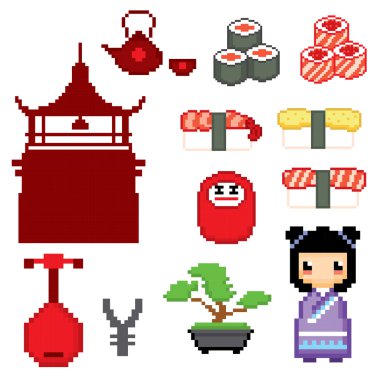 Japonya afiş simgeler. Piksel sanat