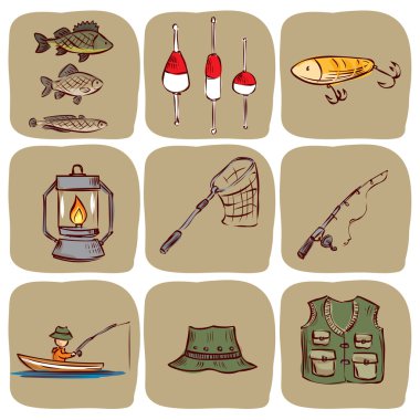 Balıkçılık Icons set.