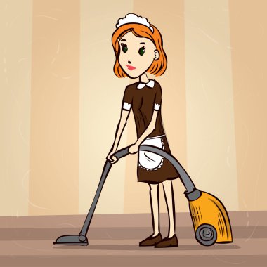 Hizmetçi. Elle çizilmiş illüstrasyon.