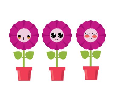 Şirin çiçekler. Kawaii stili.