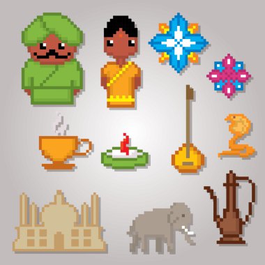 Hindistan kültür sembolleri Icons set