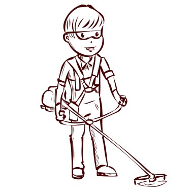 Peyzaj mimarı adam bahçıvan kesme çim