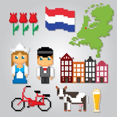 Hollanda kültür sembolleri Icons set