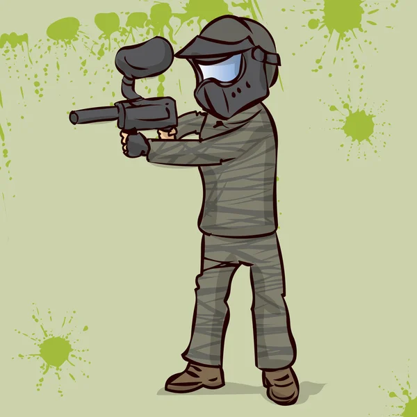 Paintball jugador en un traje negro — Vector de stock