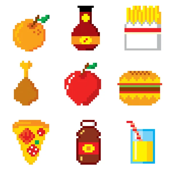 Ícones Pixel fast food — Vetor de Stock