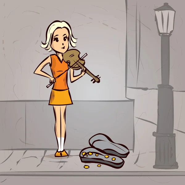 Уличный музыкант играет на скрипке. — стоковый вектор