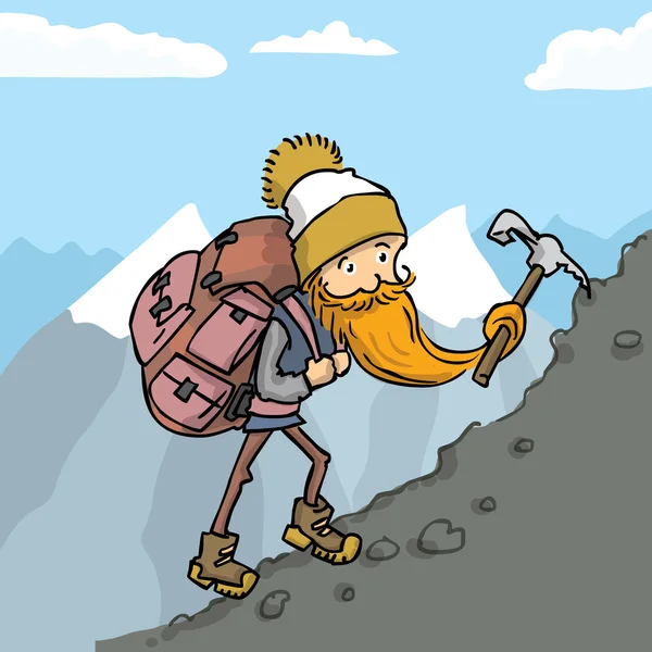 Cartoon Climber avec un énorme sac à dos — Image vectorielle
