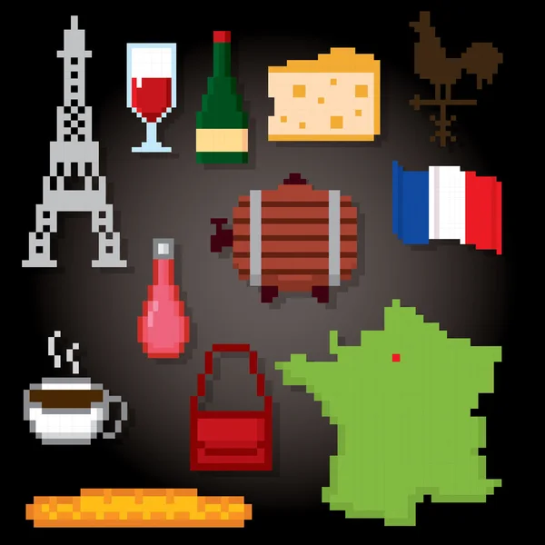 França símbolos de cultura conjunto de ícones — Vetor de Stock