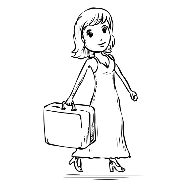 スーツケースに女性旅行者 — ストックベクタ