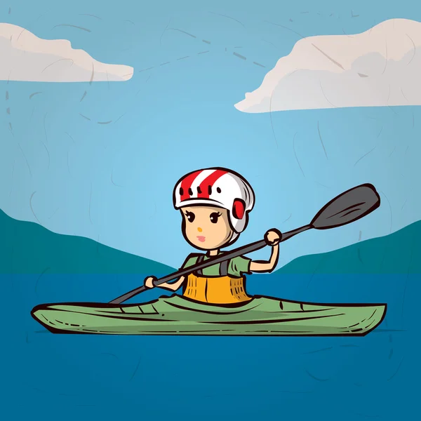 Una giovane donna in kayak . — Vettoriale Stock