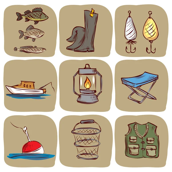 Conjunto de iconos de pesca . — Vector de stock