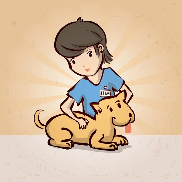 Personagem de desenho animado de Veterinário com cão — Vetor de Stock