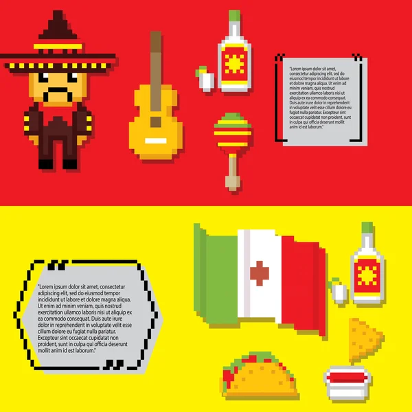 México cultura banner ícones conjunto — Vetor de Stock