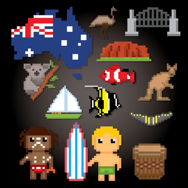 Australia cultura símbolos iconos conjunto . — Vector de stock
