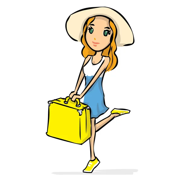 Woman traveller with suitcase — Stock Vector