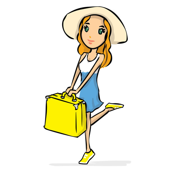 Woman traveller with suitcase 