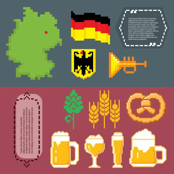 Bannières de symboles de culture allemande. Pixel art . — Image vectorielle