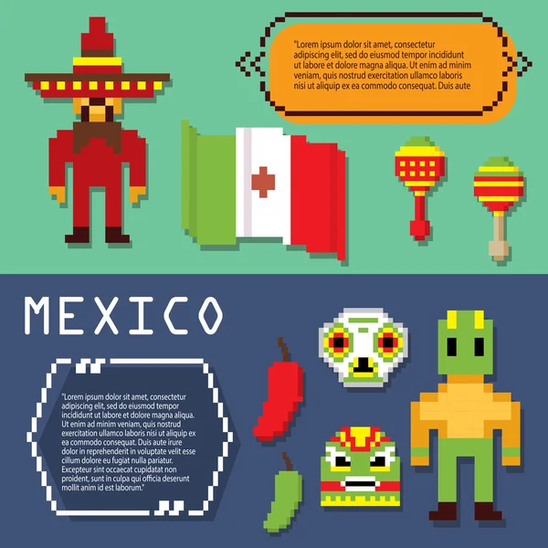 México cultura banner ícones conjunto — Vetor de Stock