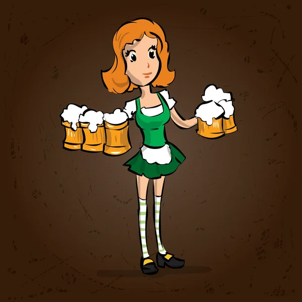 Carino ragazza irlandese che serve birra — Vettoriale Stock