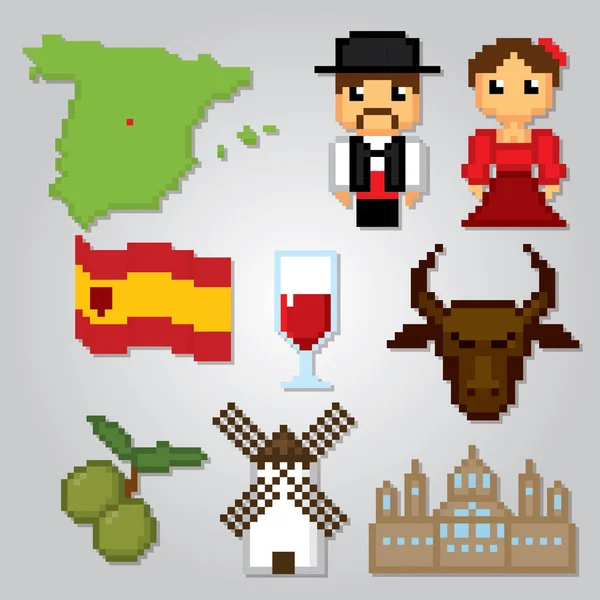 スペイン文化のシンボル アイコンを設定 — ストックベクタ