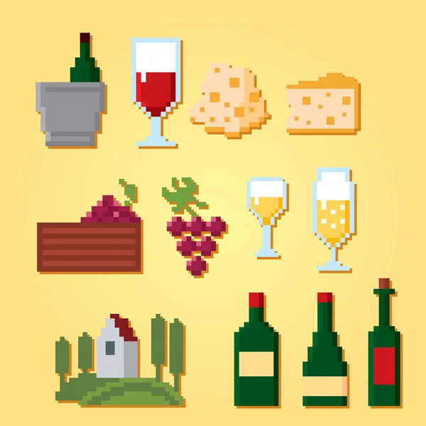 Wine growing production pixel icons set — Stock Vector