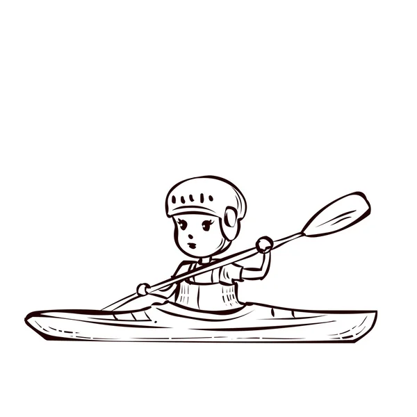 Una joven en un kayak . — Vector de stock