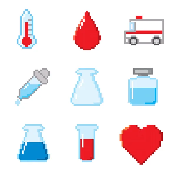 Soins de santé pixel icônes ensemble — Image vectorielle