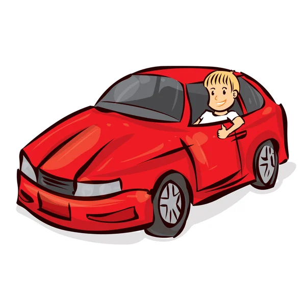 Joven sentado en un coche deportivo . — Vector de stock