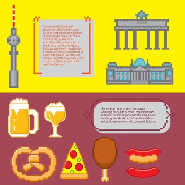 I simboli della cultura tedesca striscioni. Arte pixel . — Vettoriale Stock