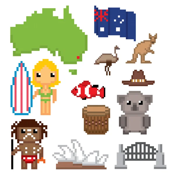 Australia cultura símbolos iconos conjunto . — Vector de stock