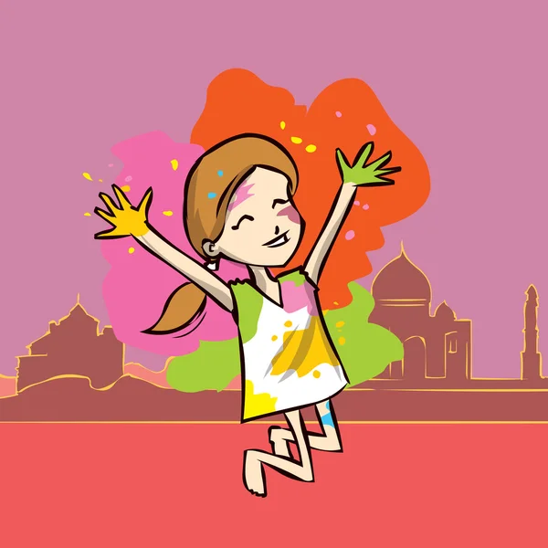 Tanzendes Mädchen. Holi-Fest. — Stockvektor