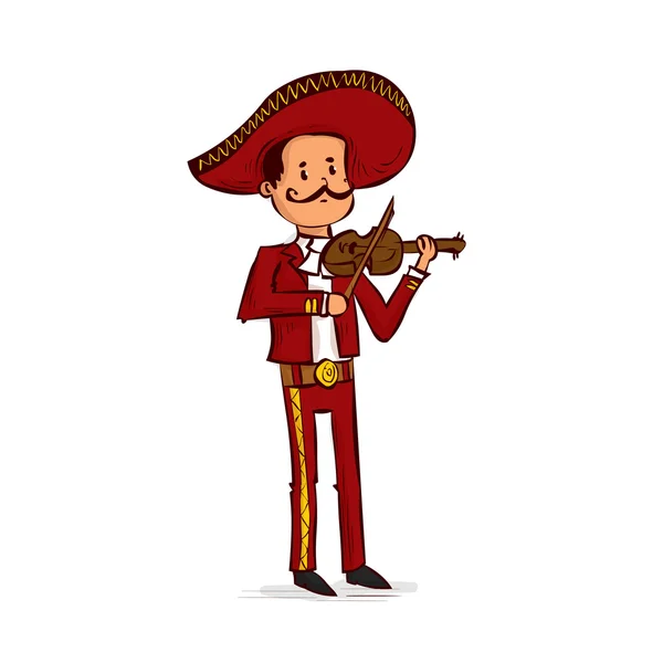 Mexican mariachi man playing on violin. — Stock Vector