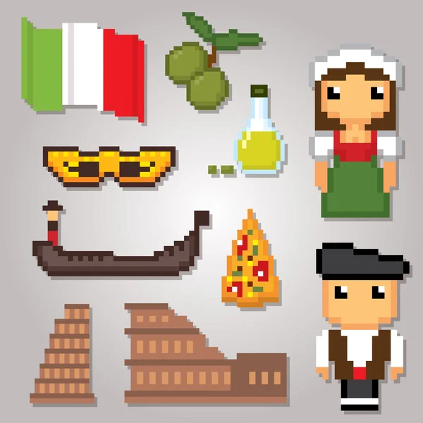 Itália símbolos de cultura conjunto ícones —  Vetores de Stock