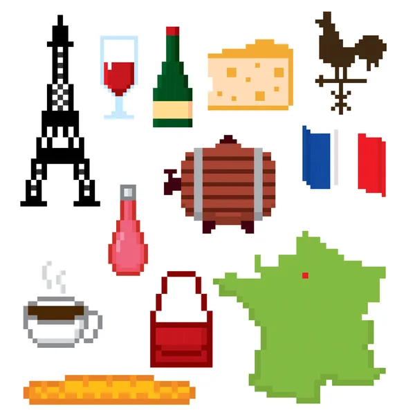 Francia cultura símbolos iconos conjunto — Vector de stock