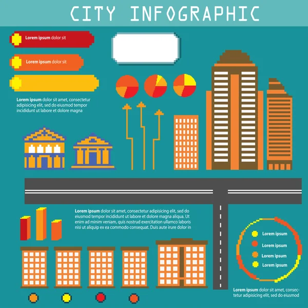 Pixel Stadt Infografik Set — Stockvektor