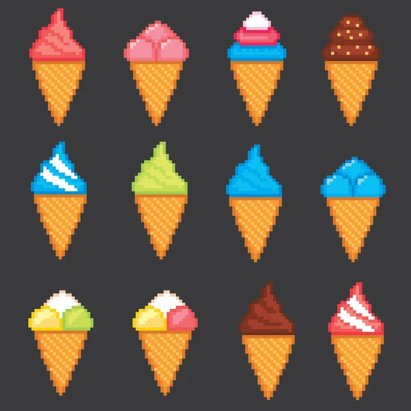 Ice cream pixel Ikonok beállítása — Stock Vector