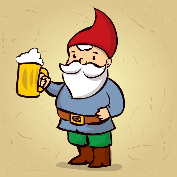 Gnome de jardim desenhado à mão com uma caneca —  Vetores de Stock