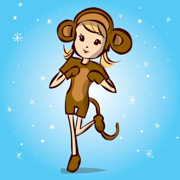 Aranyos lány egy majom jelmez — Stock Vector