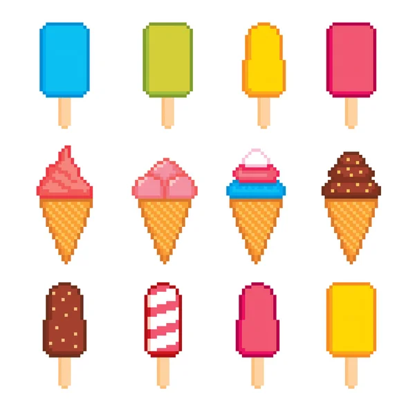 Conjunto de ícones de pixel de sorvete — Vetor de Stock