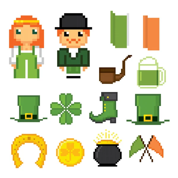 Irlanda cultura símbolos iconos conjunto — Vector de stock
