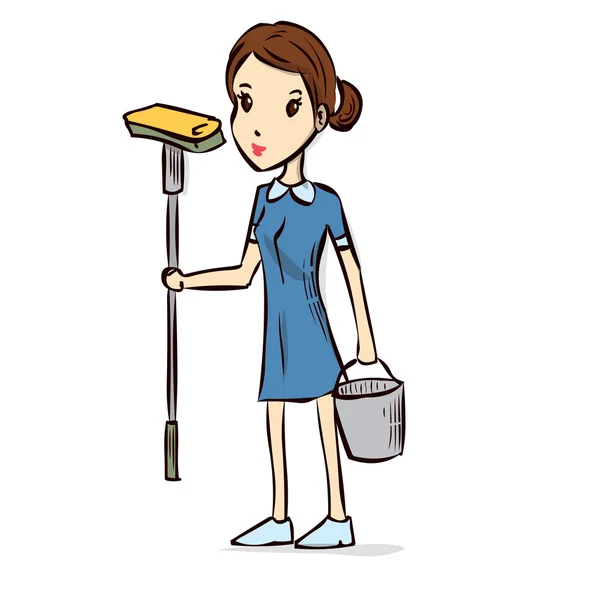 Υπηρέτρια που καθαρισμό. Καθημερινή υπηρεσία καμαριέρας. — Διανυσματικό Αρχείο