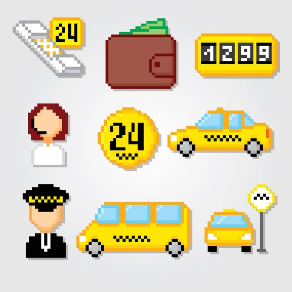 Σύνολο υπηρεσιών ταξί. Ταξί εικονίδια. — Διανυσματικό Αρχείο
