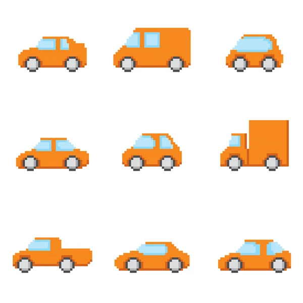 Pixel cars icons set. — Stock Vector