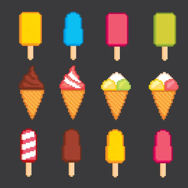 Ice cream pixel icons set — Stock Vector