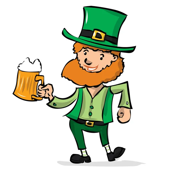 Leprechaun with beer celebrates St. Patrick's Day. — Stock Vector