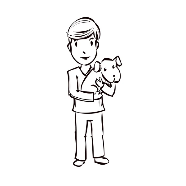 Cartone animato personaggio di veterinario con cane — Vettoriale Stock