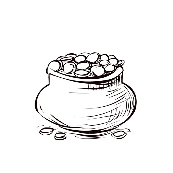 Pot d'or dessiné à la main — Image vectorielle